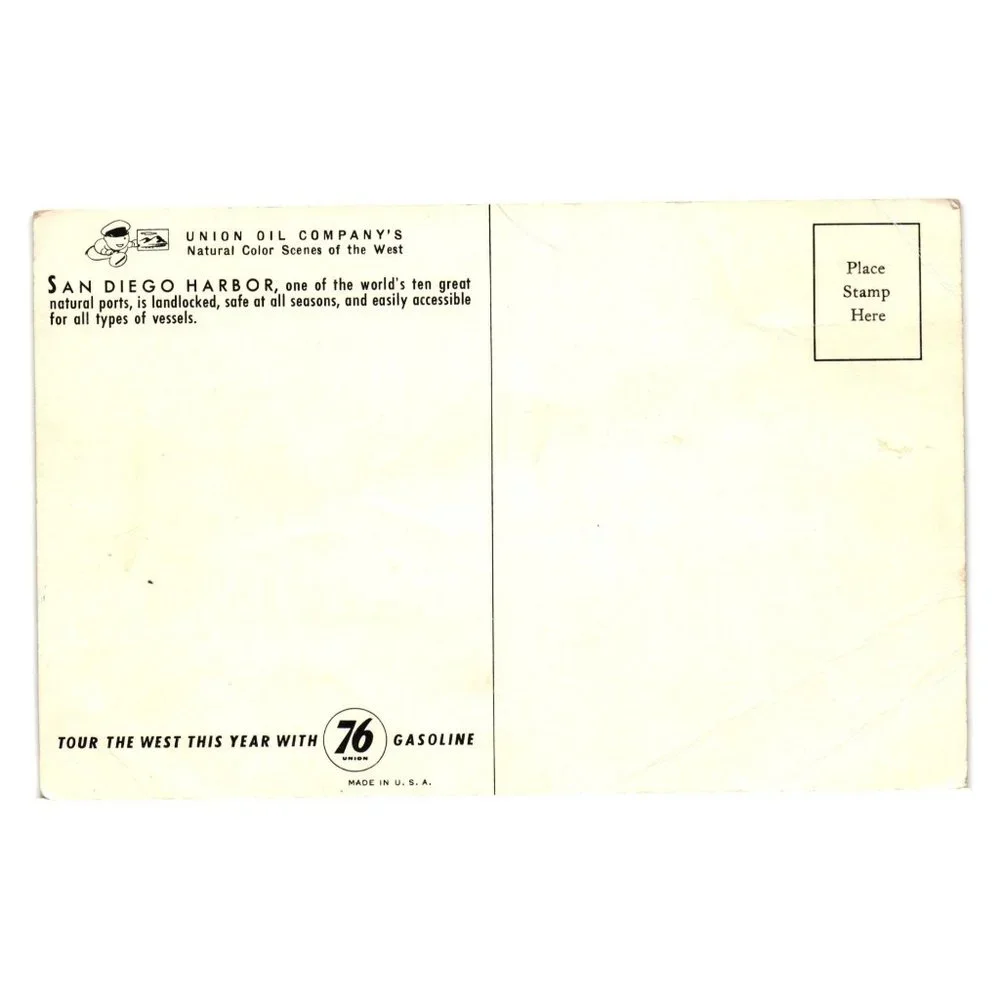 Vintage Postcard San Diego Harbor Union Oil Company 76 Gasoline National Park